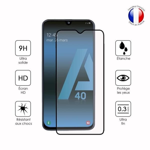 FULL skyddsfilm för Samsung Galaxy A40 i ultrabeständigt härdat glas (maximal hårdhet)