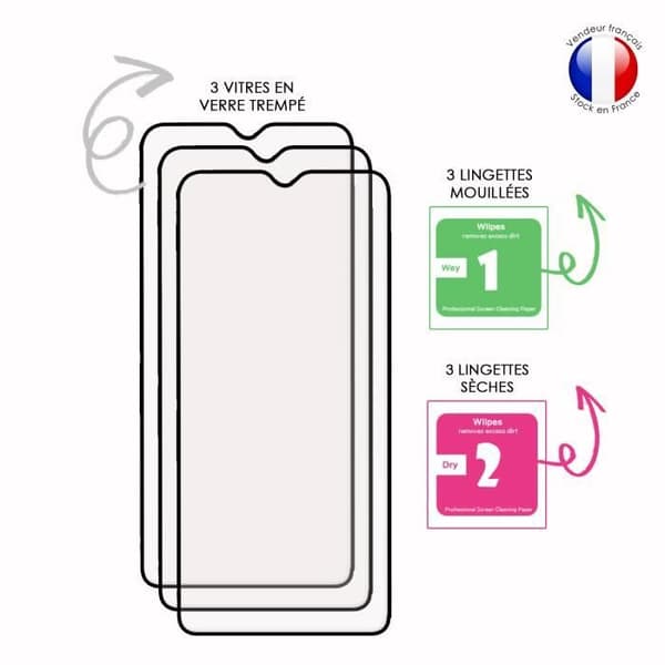 Pack 3 HELA skyddsfilmer för Xiaomi Redmi 9T i ultrabeständigt härdat glas (Maximal hårdhet)