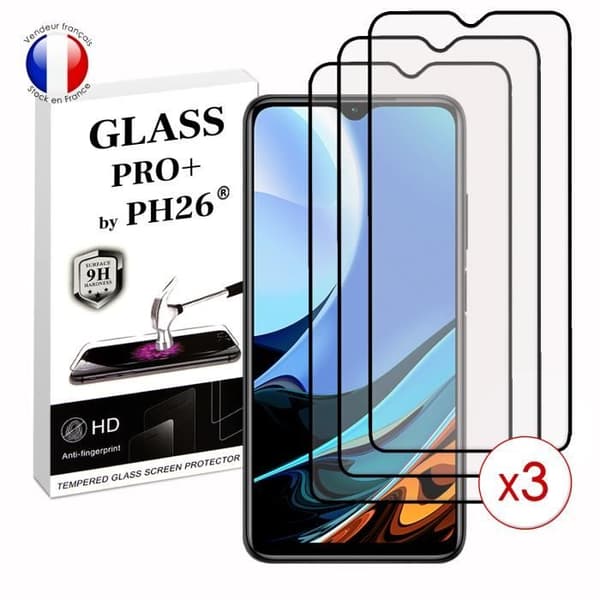 Pack 3 HELA skyddsfilmer för Xiaomi Redmi 9T i ultrabeständigt härdat glas (Maximal hårdhet)