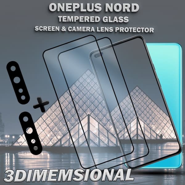 2-Pack ONEPLUS NORD Skärmskydd & 2-Pack linsskydd - Härdat Glas 9H - Super kvalitet 3D
