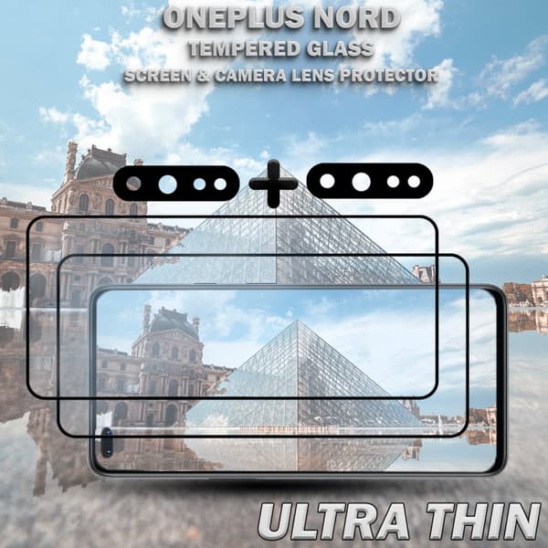 2-Pack ONEPLUS NORD Skärmskydd & 2-Pack linsskydd - Härdat Glas 9H - Super kvalitet 3D