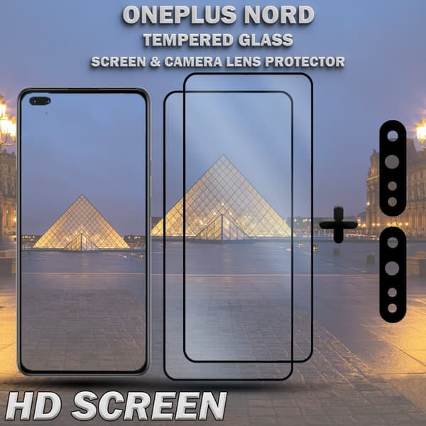 2-Pack ONEPLUS NORD Skärmskydd & 2-Pack linsskydd - Härdat Glas 9H - Super kvalitet 3D