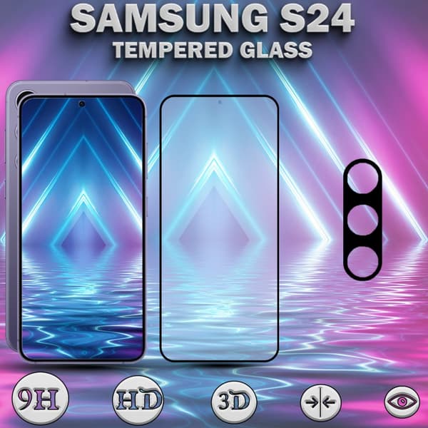 1-Pack SAMSUNG S24 Skärmskydd & 1-Pack linsskydd - Härdat Glas 9H - Super kvalitet 3D
