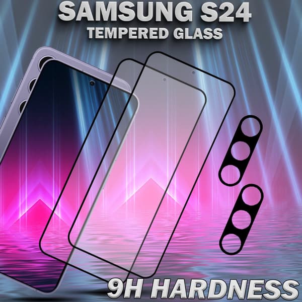2-Pack SAMSUNG S24 Skärmskydd & 2-Pack linsskydd - Härdat Glas 9H - Super kvalitet 3D