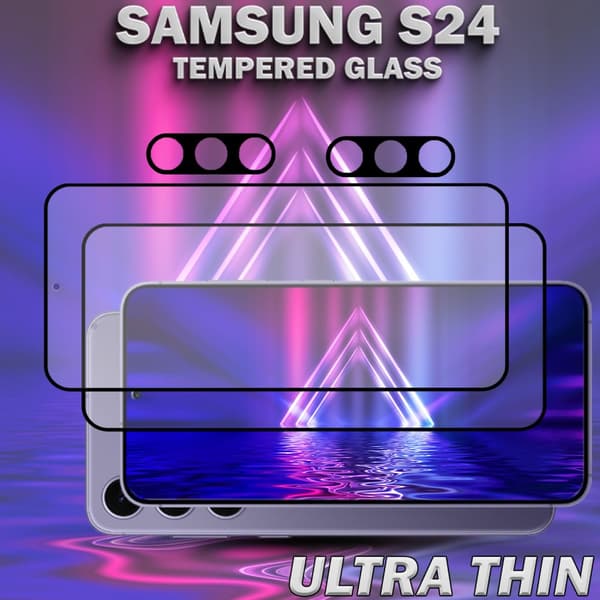 2-Pack SAMSUNG S24 Skärmskydd & 2-Pack linsskydd - Härdat Glas 9H - Super kvalitet 3D