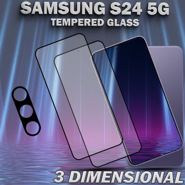 2-Pack SAMSUNG S24 5G Skärmskydd & 1-Pack linsskydd - Härdat Glas 9H - Super kvalitet 3D