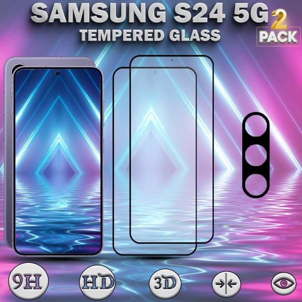 2-Pack SAMSUNG S24 5G Skärmskydd & 1-Pack linsskydd - Härdat Glas 9H - Super kvalitet 3D