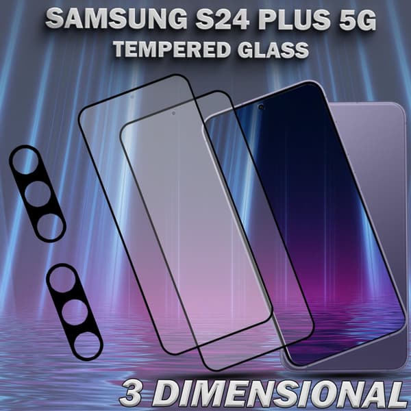 2-Pack SAMSUNG S24 PLUS 5G Skärmskydd & 2-Pack linsskydd - Härdat Glas 9H - Super kvalitet 3D