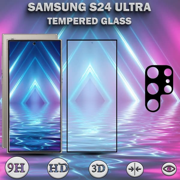 1-Pack SAMSUNG S24 ULTRA Skärmskydd & 1-Pack linsskydd - Härdat Glas 9H - Super kvalitet 3D