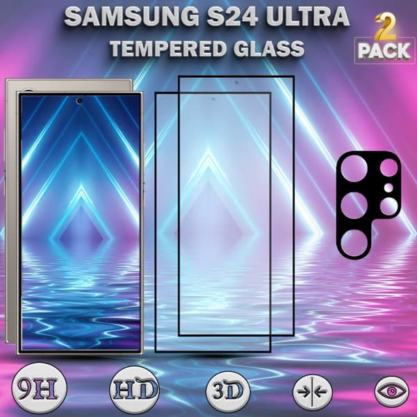 2-Pack SAMSUNG S24 ULTRA Skärmskydd & 1-Pack linsskydd - Härdat Glas 9H - Super kvalitet 3D