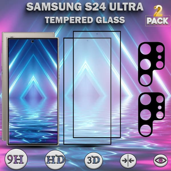 2-Pack SAMSUNG S24 ULTRA Skärmskydd & 2-Pack linsskydd - Härdat Glas 9H - Super kvalitet 3D