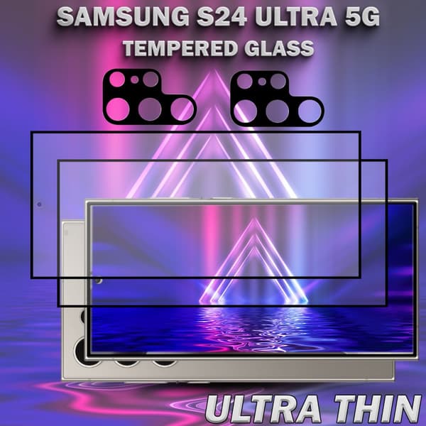 2-Pack SAMSUNG S24 ULTRA 5G Skärmskydd & 2-Pack linsskydd - Härdat Glas 9H - Super kvalitet 3D