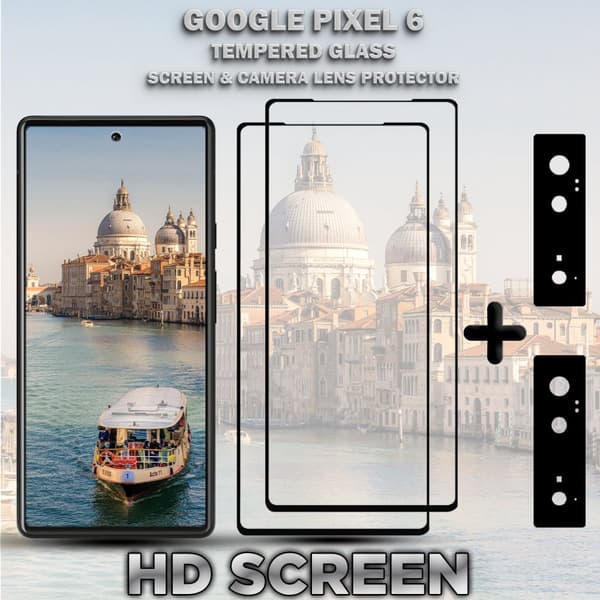 2-Pack GOOGLE PIXEL 6 Skärmskydd & 2-Pack linsskydd - Härdat Glas 9H - Super kvalitet 3D