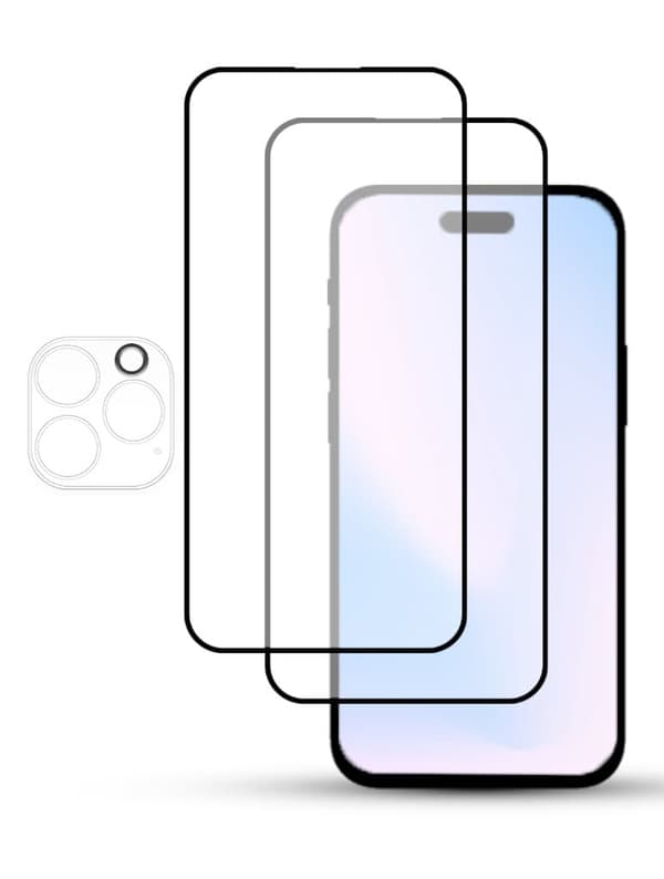 2-Pack IPHONE 14 PRO SCREEN & 1 LENS Skärmskydd - Härdat Glas 9H - Super kvalitet 3D