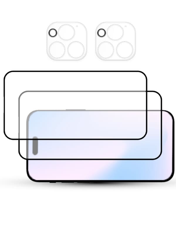 2-Pack IPHONE 15 PRO MAX SCREEN & 2 LENS Skärmskydd - Härdat Glas 9H - Super kvalitet 3D