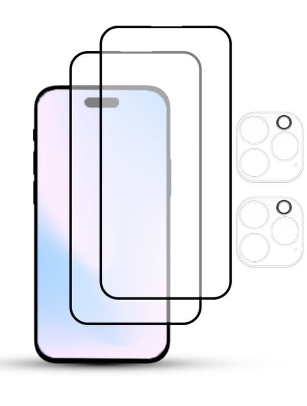 2-Pack IPHONE 15 PRO MAX SCREEN & 2 LENS Skärmskydd - Härdat Glas 9H - Super kvalitet 3D
