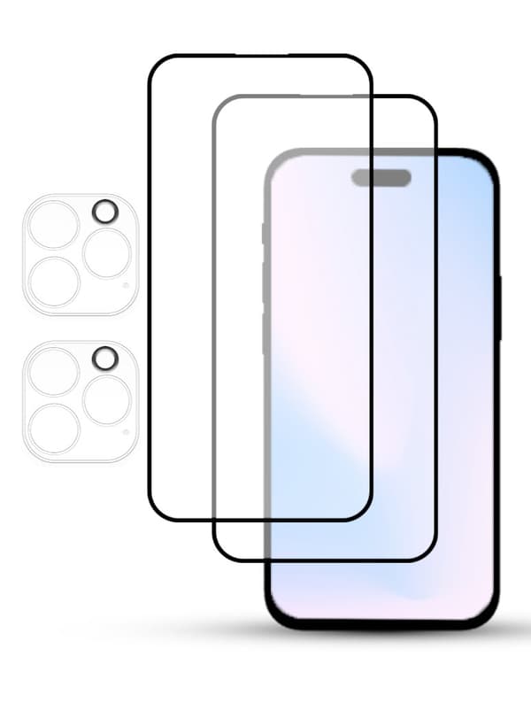 2-Pack IPHONE 15 PRO MAX SCREEN & 2 LENS Skärmskydd - Härdat Glas 9H - Super kvalitet 3D