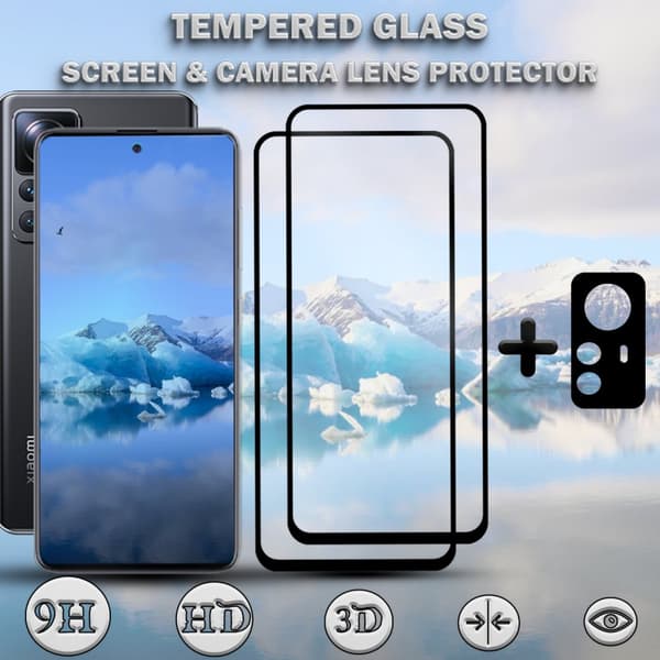 2-Pack XIAOMI 12T 5G Skärmskydd & 1-Pack linsskydd - Härdat Glas 9H - Super kvalitet 3D