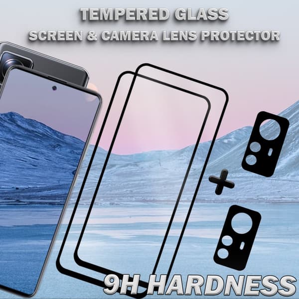 2-Pack XIAOMI 12T 5G Skärmskydd & 2-Pack linsskydd - Härdat Glas 9H - Super kvalitet 3D