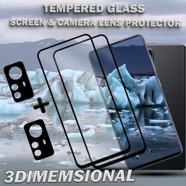 2-Pack XIAOMI 12T 5G Skärmskydd & 2-Pack linsskydd - Härdat Glas 9H - Super kvalitet 3D