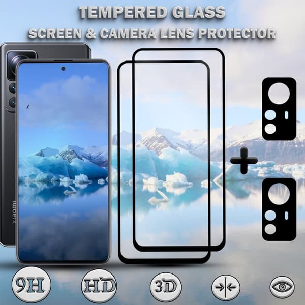 2-Pack XIAOMI 12T 5G Skärmskydd & 2-Pack linsskydd - Härdat Glas 9H - Super kvalitet 3D