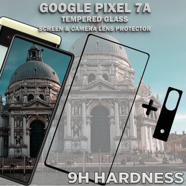 1-Pack GOOGLE PIXEL 7A Skärmskydd & 1-Pack linsskydd - Härdat Glas 9H - Super kvalitet 3D