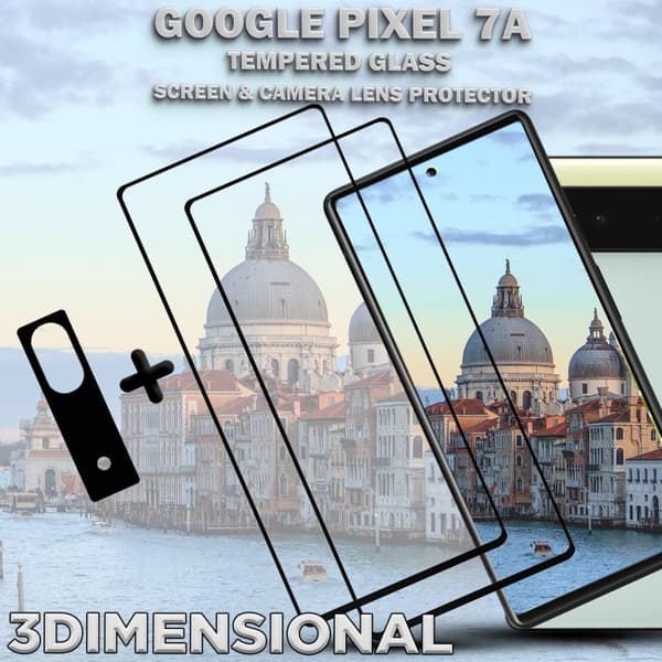2-Pack GOOGLE PIXEL 7A Skärmskydd & 1-Pack linsskydd - Härdat Glas 9H - Super kvalitet 3D