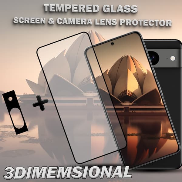 1-Pack GOOGLE PIXEL 8 Skärmskydd & 1-Pack linsskydd - Härdat Glas 9H - Super kvalitet 3D