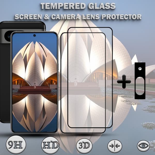 2-Pack GOOGLE PIXEL 8 Skärmskydd & 1-Pack linsskydd - Härdat Glas 9H - Super kvalitet 3D