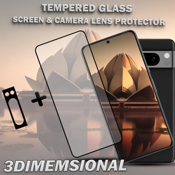 1-Pack GOOGLE PIXEL 8 PRO Skärmskydd & 1-Pack linsskydd - Härdat Glas 9H - Super kvalitet 3D