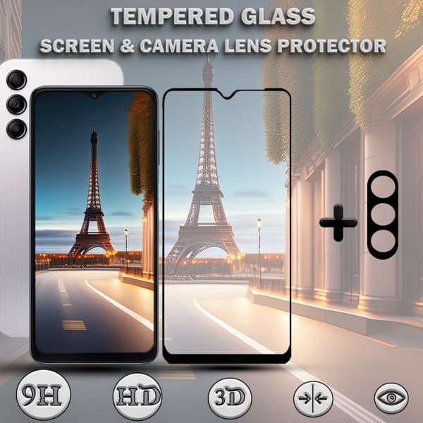 1-Pack SAMSUNG A15 Skärmskydd & 1-Pack linsskydd - Härdat Glas 9H - Super kvalitet 3D