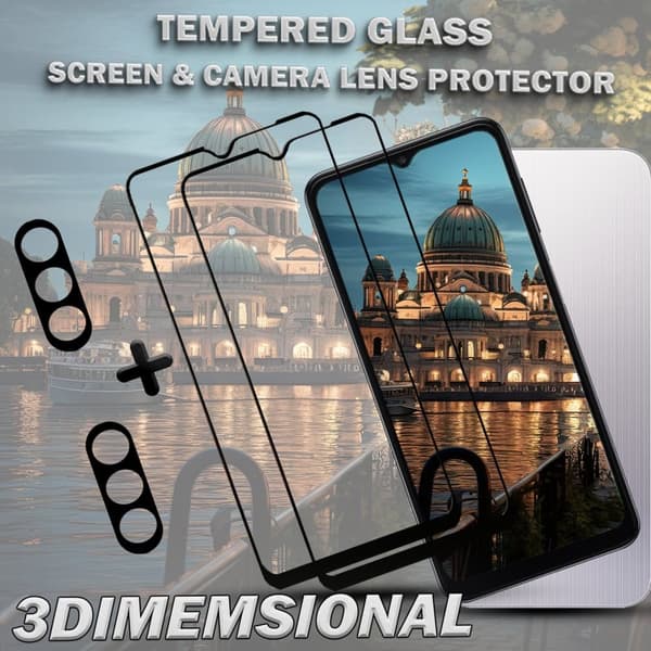 2-Pack SAMSUNG A15 Skärmskydd & 2-Pack linsskydd - Härdat Glas 9H - Super kvalitet 3D