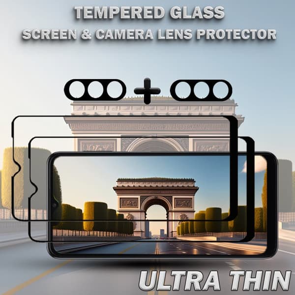 2-Pack SAMSUNG A15 Skärmskydd & 2-Pack linsskydd - Härdat Glas 9H - Super kvalitet 3D