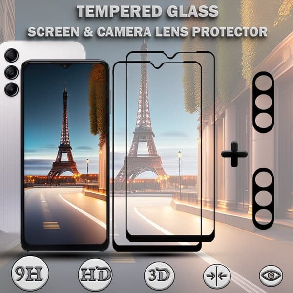 2-Pack SAMSUNG A15 Skärmskydd & 2-Pack linsskydd - Härdat Glas 9H - Super kvalitet 3D