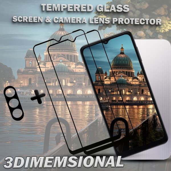 2-Pack SAMSUNG A15 Skärmskydd & 1-Pack linsskydd - Härdat Glas 9H - Super kvalitet 3D