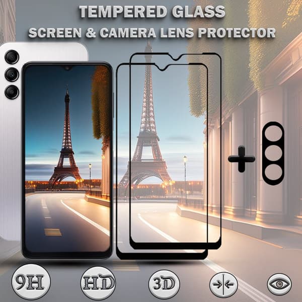 2-Pack SAMSUNG A15 Skärmskydd & 1-Pack linsskydd - Härdat Glas 9H - Super kvalitet 3D