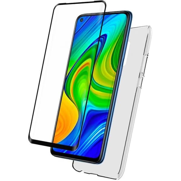 Pack skal + härdat glas - Xiaomi - Redmi Note 9 - Svart - Rep-resistant - Skydd 9H