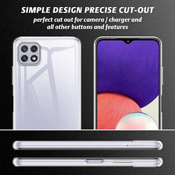 Fodral till Samsung Galaxy A22 5G + 3x härdat glas - genomskinligt fodral Skyddsglas skärmskydd härdat glas