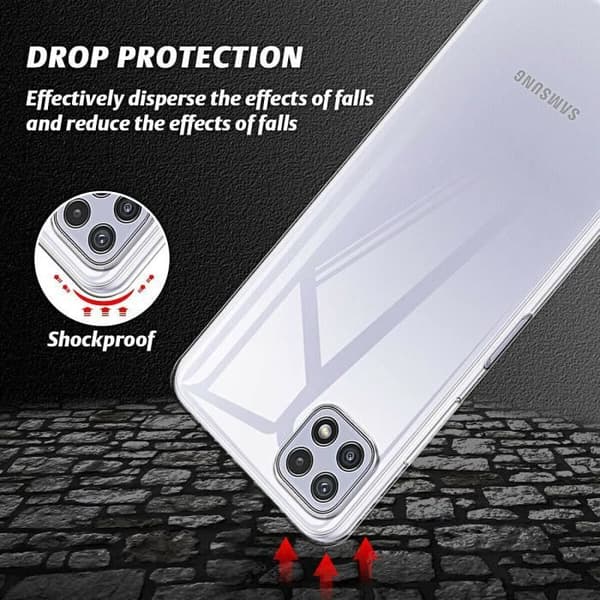 Fodral till Samsung Galaxy A22 5G + 3x härdat glas - genomskinligt fodral Skyddsglas skärmskydd härdat glas