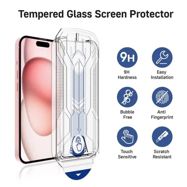 Easy Install iPhone 15 Skärmskydd HD Härdat Glas