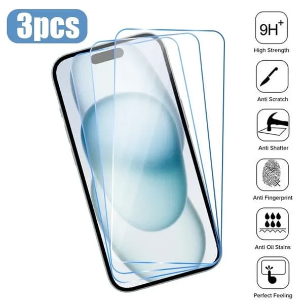 3-Pack iPhone 15 Pro Comprehensive Screen Protector HD Tempered Glass