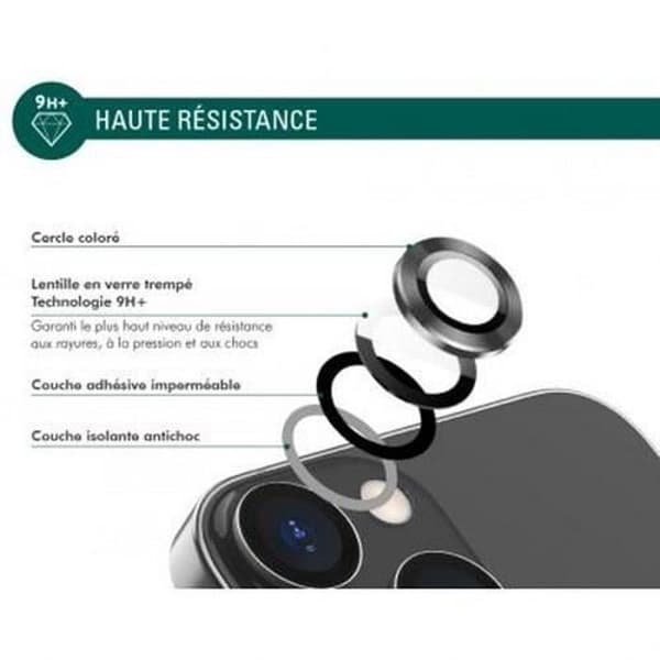 Kameralinsskydd för iPhone 15/15Plus - FORCE GLASS - Ultra-resistent 9H+ - Svart