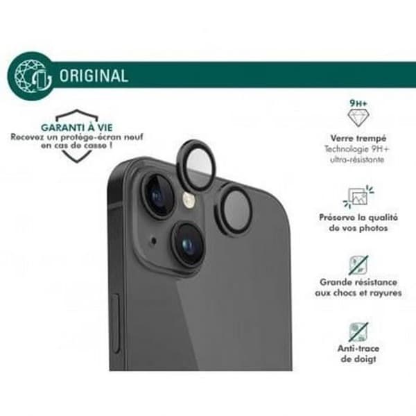 Kameralinsskydd för iPhone 15/15Plus - FORCE GLASS - Ultra-resistent 9H+ - Svart