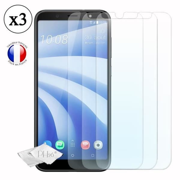 HTC U12 life Pack 3 skärmskydd i härdat glas med hög transparens, ultrabeständig, ultratunn, antispår, installation