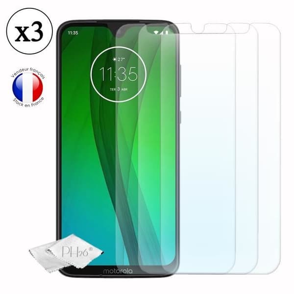 Motorola Moto G7 plus Pack 3 skärmskydd i härdat glas med hög genomskinlighet, ultrabeständig, ultratunn, anti