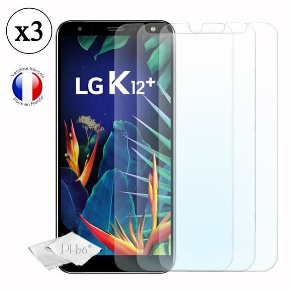 LG K12+ Pack 3 skärmskydd i härdat glas med hög transparens, ultrabeständig, ultratunn, anti-märken, enkel installation