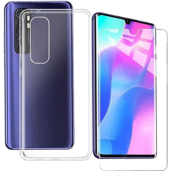 Skyddsfodral - Xiaomi - Mi Note 10 Lite - Mjukt silikon - Transparent - Härdat glas