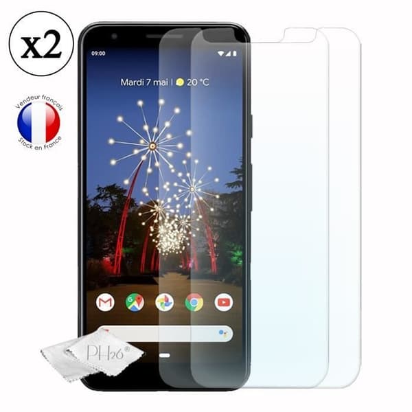 Google Pixel 3a Pack 2 skärmskydd i härdat glas med hög transparens, ultrabeständig, ultratunn, anti-märken,