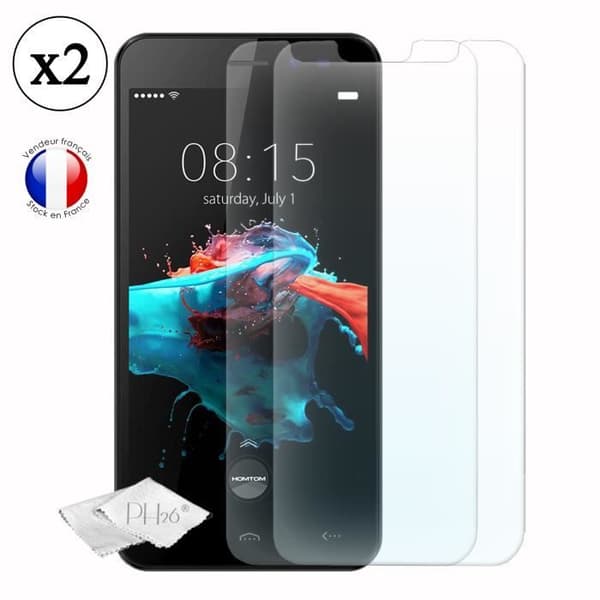 Homtom HT16S Pack 2 skärmskydd i härdat glas med hög transparens, ultrabeständig, ultratunn, anti-märken, installation