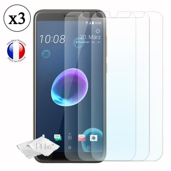 HTC Desire 12 Pack 3 skärmskydd i härdat glas med hög transparens, ultrabeständig, ultratunn, anti-märken, installation